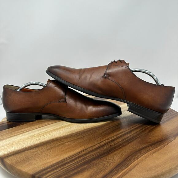 Santoni Induct Men’s Size 11 D Brown Leather Plain Toe Lace Up Derby Dress Shoes - Picture 6 of 10